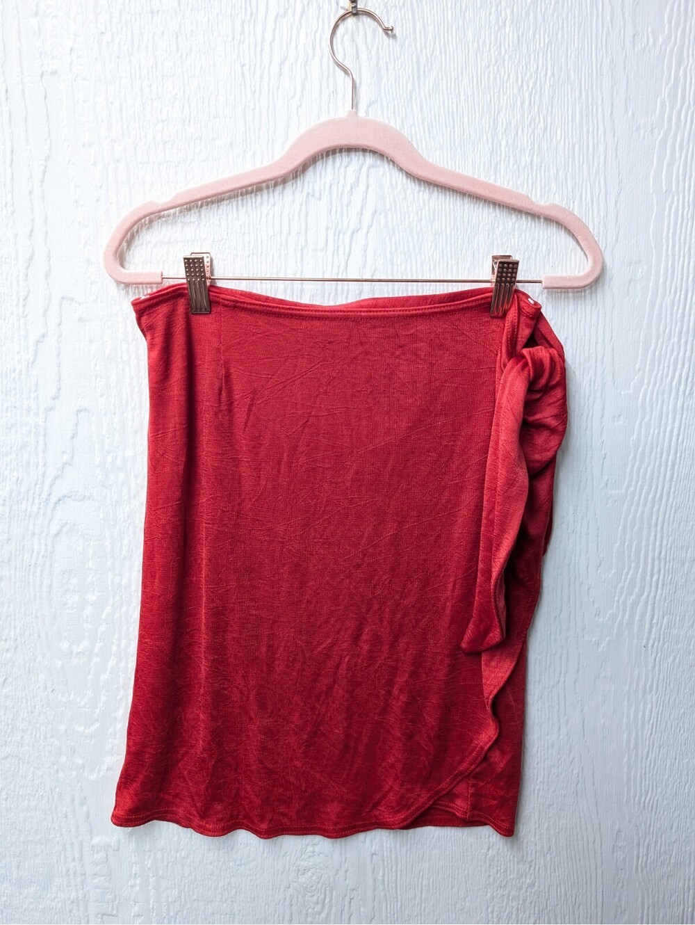 Vintage 90s BCBG Paris Red Wrap Mini Skirt Slinky Romantic Y2K Romantic Small